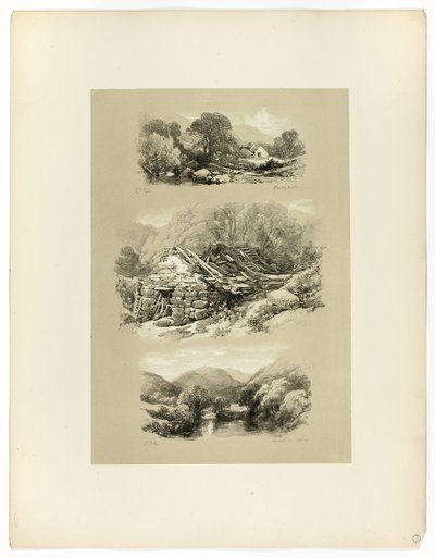 Pandy Mill, Church Pool, y otro tema, de Picturesque Selections de James Duffield Harding