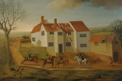 John Sidey y sus sabuesos en una granja cerca de Hadleigh, Suffolk de James Dunthorne