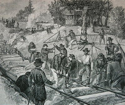 Tropas destruyendo una vía férrea de James E. Taylor