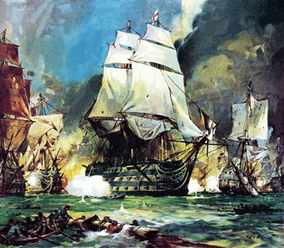 El HMS Victory en la batalla de Trafalgar de James Edwin McConnell