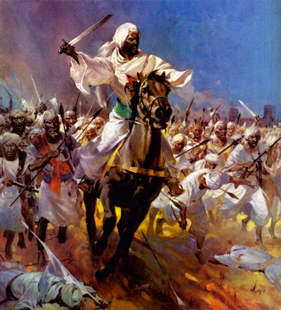 La lucha por Jartum - Muhammad Ahmad (litografía en color) de James Edwin McConnell