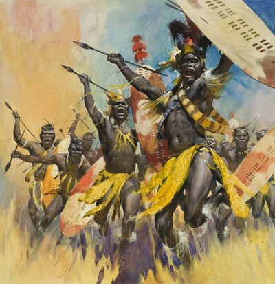 Guerreros zulúes (gouache sobre papel) de James Edwin McConnell