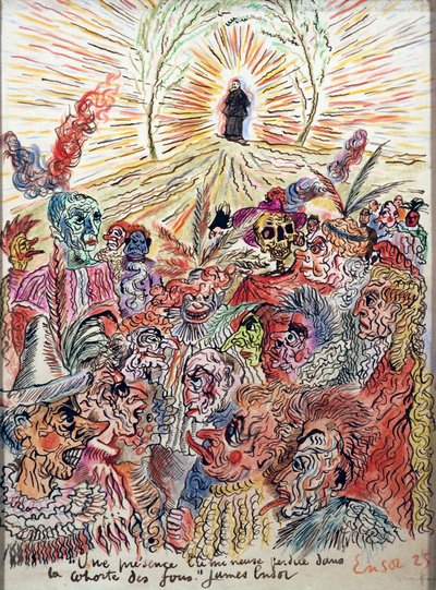 Presencia brillante perdida en la corte de los locos de James Ensor