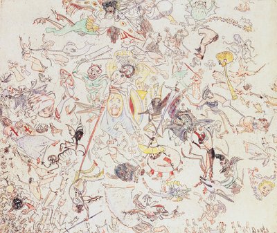 Diablos golpeando a ángeles y arcángeles de James Ensor