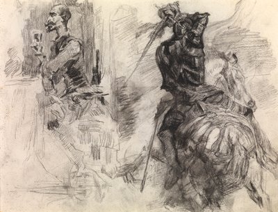 Don Quijote (lápiz de color y tiza negra sobre papel) de James Ensor