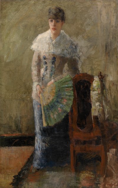Dama con abanico (óleo sobre lienzo, montado sobre tabla) de James Ensor