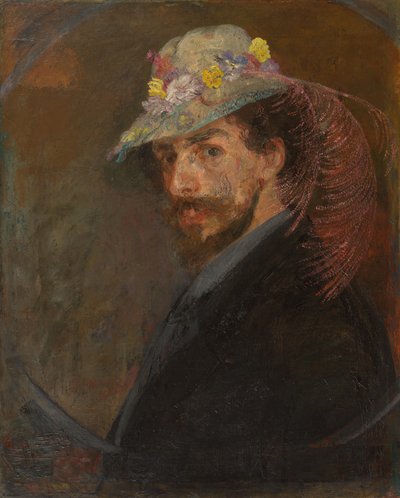 Autorretrato con sombrero floreado de James Ensor