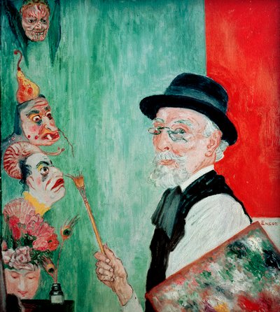 Autorretrato con máscaras. 1936 (óleo sobre tabla) de James Ensor