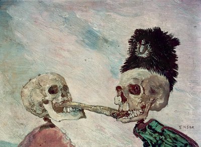 Esqueletos peleándose por un arenque (óleo sobre tabla) de James Ensor