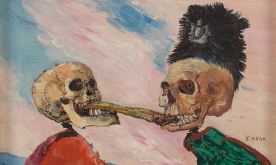 Esqueletos peleando por un arenque en escabeche, 1891 de James Ensor