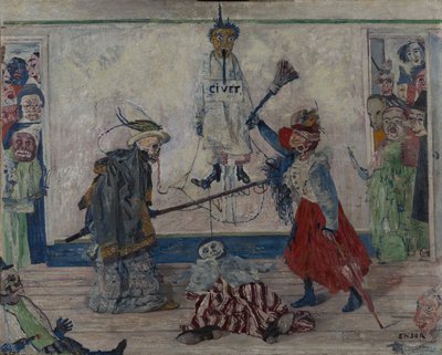 Esqueletos luchando por el cuerpo de un ahorcado de James Ensor