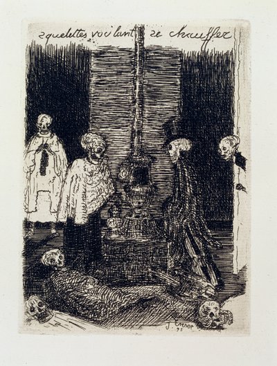 Esqueletos intentando calentarse de James Ensor