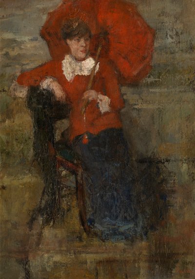 La dama del quitasol rojo (óleo sobre lienzo) de James Ensor