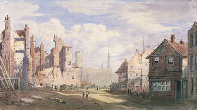 Demolición de casas antiguas cerca de Walbrook para dar paso a King William Street, Ciudad de Londres, 1834 de James Fahey