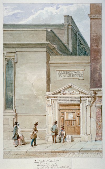 Vista parcial de St Katherine Cree y la casa de vigilancia de Aldgate, Ciudad de Londres de James Findlay