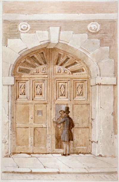 Vista de puertas de madera fechadas en 1631, en el no 46 Lime Street de James Findlay