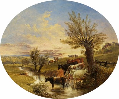 Paisaje con arroyo y ganado, 1888 de James Flewitt Mullock