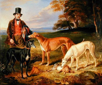 Thomas Harris, cuidador de perros de Tom Llewelyn Brewer, con galgos de James Flewitt Mullock