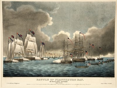 Batalla de la Bahía de Plattsburg: Victoria de McDonough, pub. 1840 de James Fuller Queen
