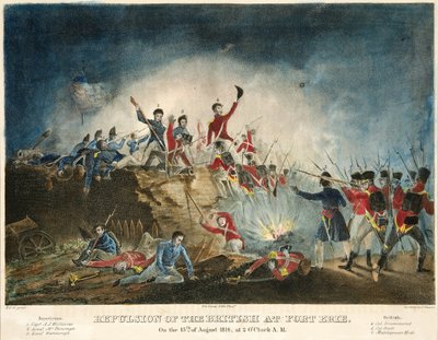 Repulsión de los Británicos en Fort Erie, el 15 de agosto de 1814, a las 2 de la mañana, pub. 1841 de James Fuller Queen