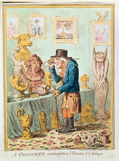 Un conocedor contemplando las bellezas de lo antiguo, publicado por Hannah Humphrey, 1801 de James Gillray