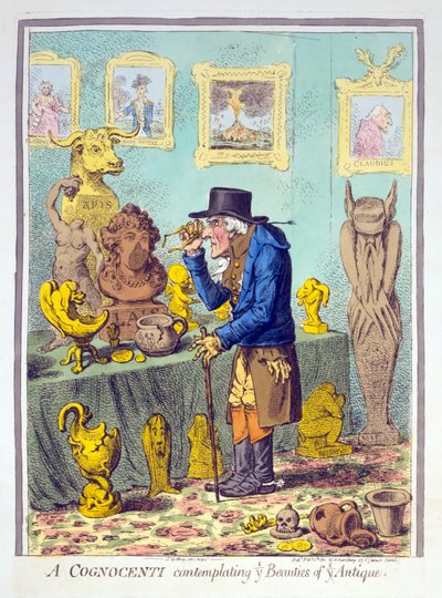Un conocedor contemplando las bellezas del Antiguo, pub. Hannah Humphrey, 11 de febrero de 1801 de James Gillray