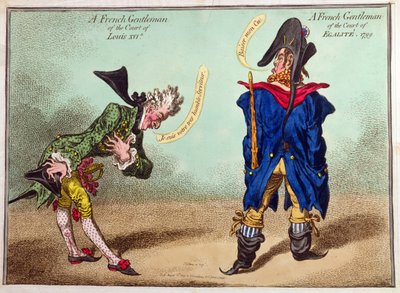 Un caballero francés de la corte de Luis XVI y un caballero francés de la corte de Egalite, publicado en 1799 de James Gillray