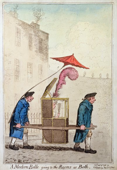 Una Belleza Moderna yendo a las Salas en Bath, publicada por Hannah Humphrey en 1796 de James Gillray