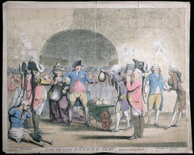 Una nueva forma de pagar la deuda nacional, publicado por W. Holland en 1786 de James Gillray