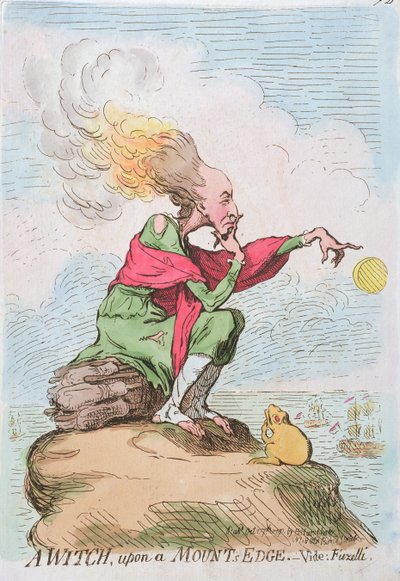 Una bruja, en el borde de un monte, o Fuzelli, publicado por Hannah Humphrey en 1791 (aguafuerte coloreado a mano) de James Gillray