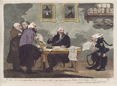 Un noble lord, sobre una paz próxima, demasiado ocupado para ocuparse del gasto de un millón del dinero público por James Gillray de James Gillray