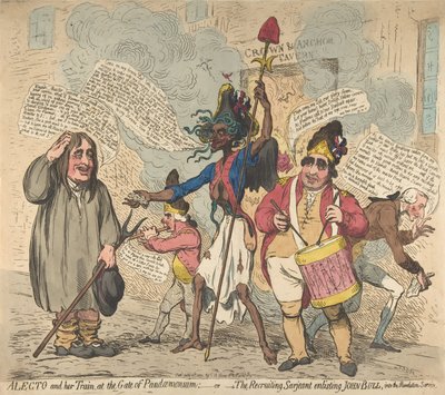 Alecto y su Tren, en la Puerta de Pandaemonium:-o-El Sargento Reclutador Enli..., 4 de julio de 1791 de James Gillray