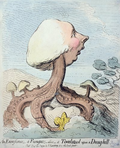 Una excrecencia; Un hongo; Alias - Un hongo sobre un montón de estiércol, publicado por Hannah Humphrey en 1791 de James Gillray