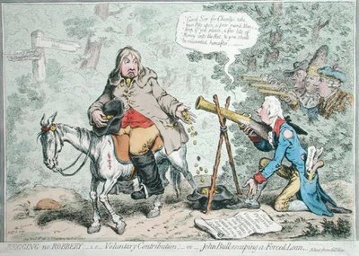 Mendigar no es robar: es decir, contribución voluntaria, o John Bull escapando de un préstamo forzado de James Gillray