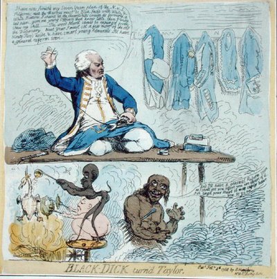 Black-Dick convertido en sastre de James Gillray