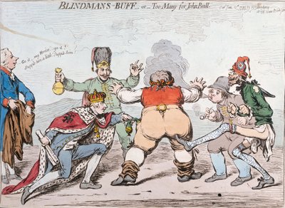 La gallina ciega, o demasiados para John Bull, publicado por Hannah Humphrey en 1795 de James Gillray