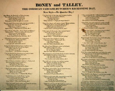Boney y Talley, El cadáver corso - Día de la cuenta del carnicero, publicado por Hannah Humphrey, 1803 de James Gillray