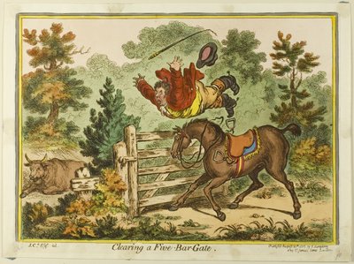 Despejar una puerta de cinco barras de James Gillray