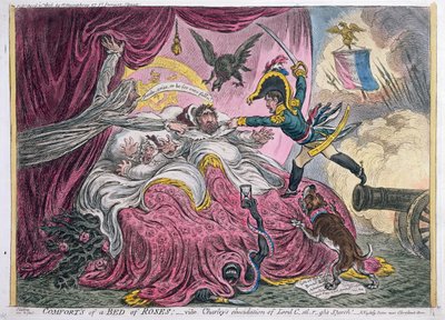 Comodidades de una cama de rosas, publicado por Hannah Humphrey en 1806 de James Gillray