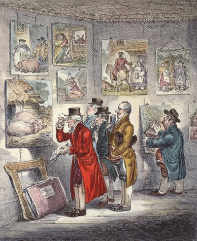 Conocedores examinando una colección de pinturas de George Morland de James Gillray