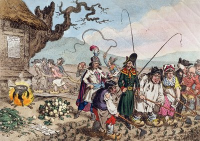 Consecuencias del éxito de la invasión francesa, o Enseñamos a trabajar a los republicanos ingleses de James Gillray