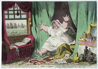 La desesperación de Dido, caricatura que se burla de la relación entre Horatio Nelson y Lady Emma Hamilton de James Gillray