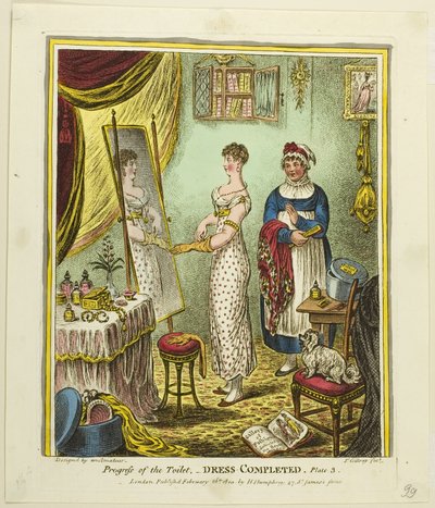 Vestido Terminado, placa tres del Progreso del Retrete de James Gillray