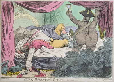 El fantasma del Duque William, publicado por Hannah Humphrey en 1799 de James Gillray