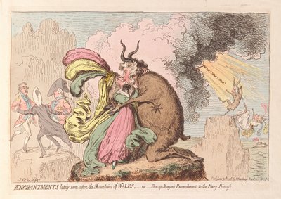 Encantamientos vistos recientemente en las montañas de Gales o la reconciliación de Shon-ap Morgan con la princesa hada, pub. 1796 de James Gillray
