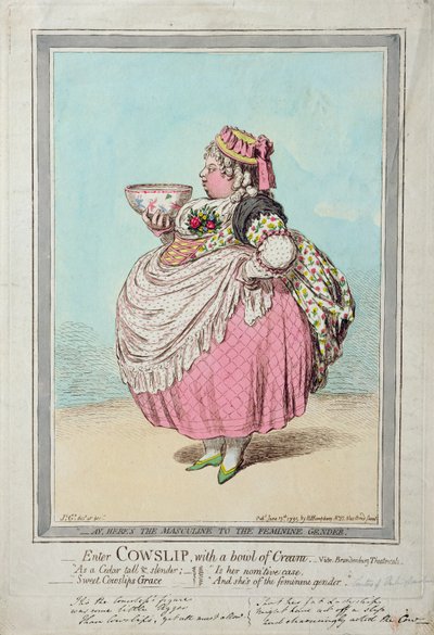 Entra Cowslip, con un cuenco de crema, publicado por Hannah Humphrey en 1795 de James Gillray