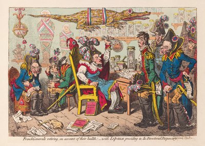 Generales franceses retirándose por motivos de salud: con Lepaux presidiendo en el dispensario directorial de James Gillray
