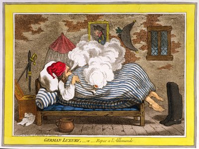 Lujo alemán, o Reposo a la alemana, publicado por Hannah Humphrey en 1800 (aguafuerte coloreado a mano) de James Gillray