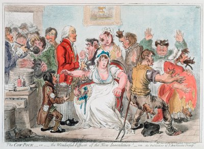Caricatura de Gillray sobre la vacunación contra la viruela usando suero de viruela bovina, 1802 de James Gillray