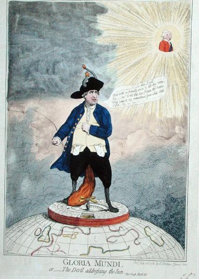 Gloria Mundi, o El Diablo Dirigiéndose al Sol, publicado por William Humphrey en 1782 de James Gillray